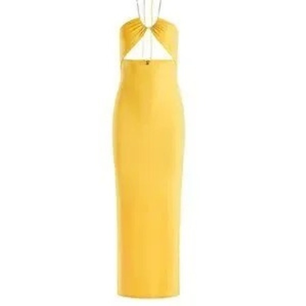 Alice + Olivia NWT Chain HalterNeck Cut Out Knit Maxi Dress Yellow 6 MSRP $350